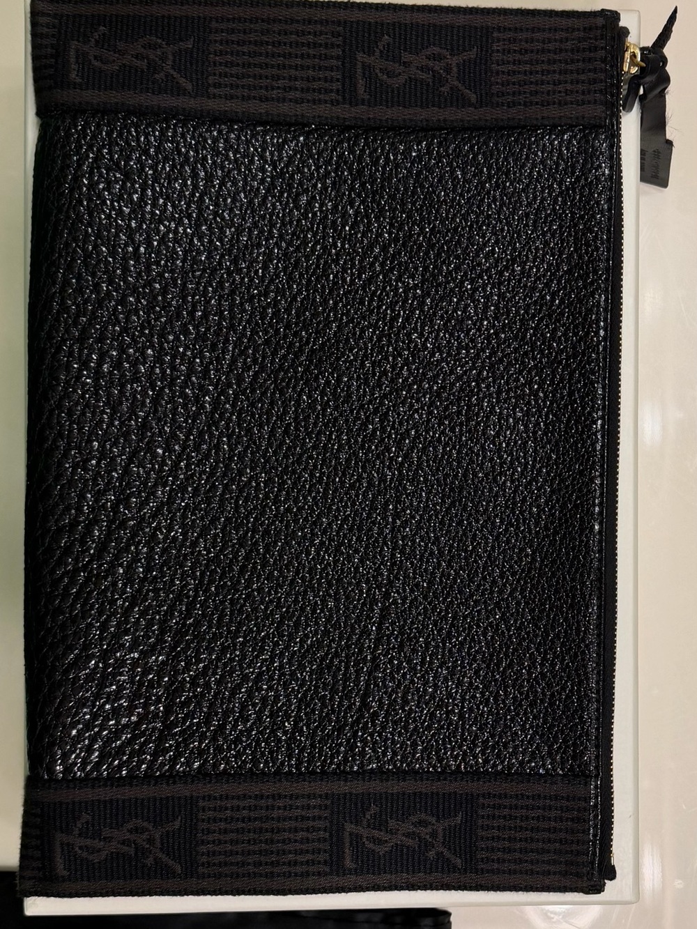 Yves Saint Laurent Black Textured Leather Zip Cardholder with Gold Hardware
